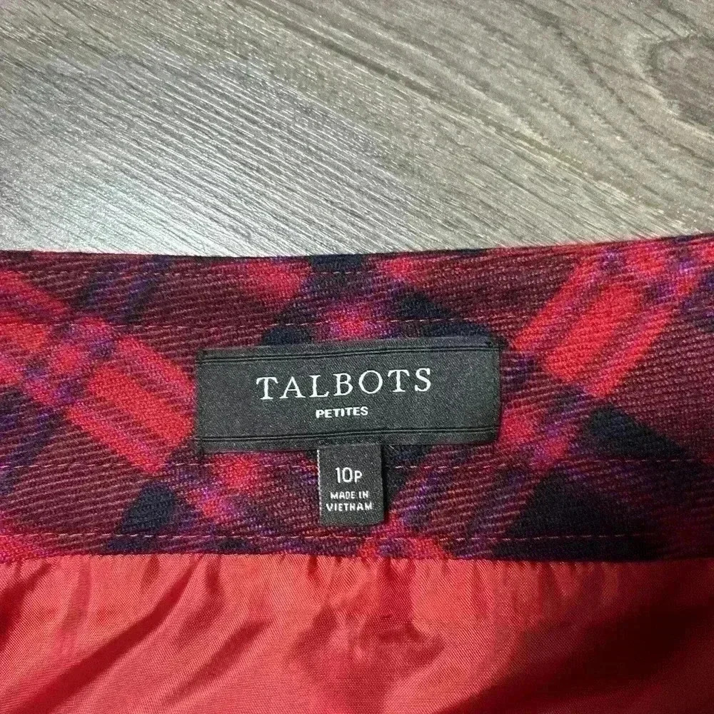 Talbots Petite Wool Blend Skirt 10P Red Black Straight Career Lined - Picture 3 of 8